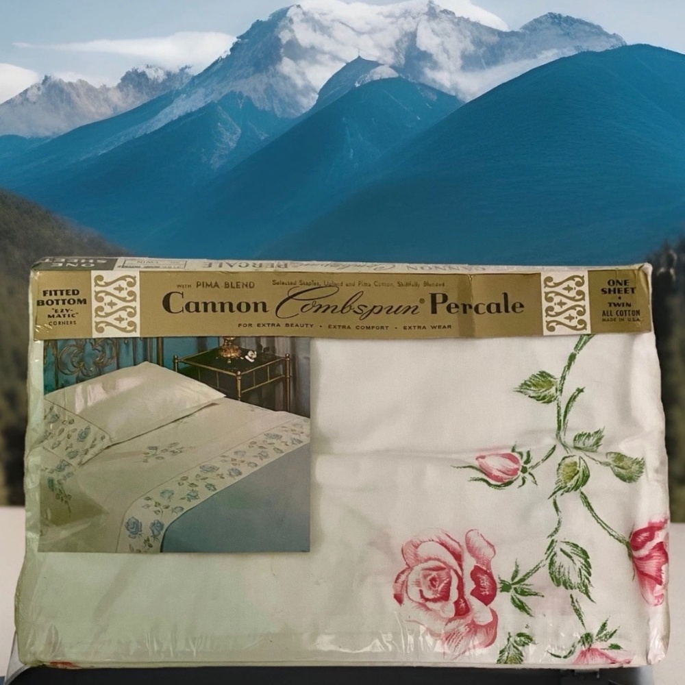 Vintage Rare Cannon Non Iron Cotton Percale Full Sz Fitted Bottom Floral Sheet